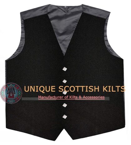 Solid Black tartan Waistcoat Kilt Vest
