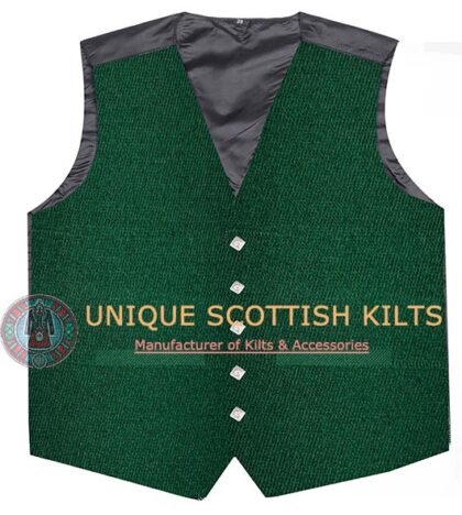 Solid Green tartan Waistcoat Kilt Vest