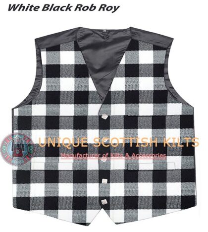 White Black Rob Roy Tartan Waistcoat Kilt Vest