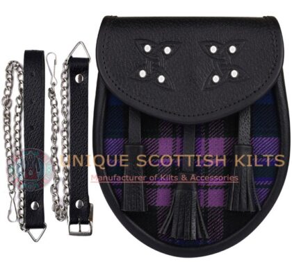 Black Leather Scottish Pride of Scotland Tartan Sporran