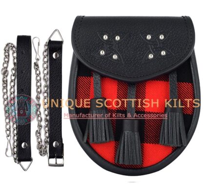 Black Leather Scottish MacGregor Rob Roy Tartan Sporran