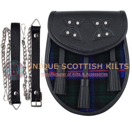 Black Leather Scottish Clan Armstrong Tartan Sporran
