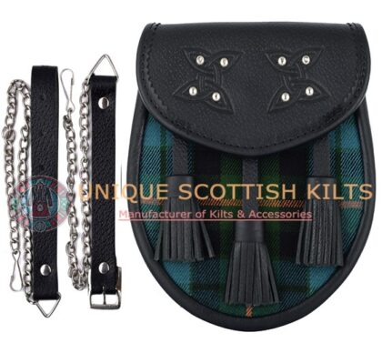 Black Leather Scottish Gunn Ancient Tartan Sporran
