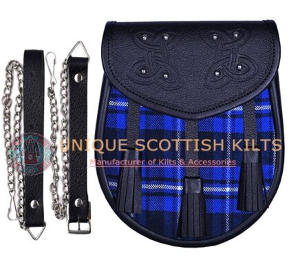 Black Leather Scottish American Patriot Tartan Sporran