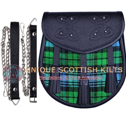 Black Leather Scottish Campbell Ancient Tartan Sporran
