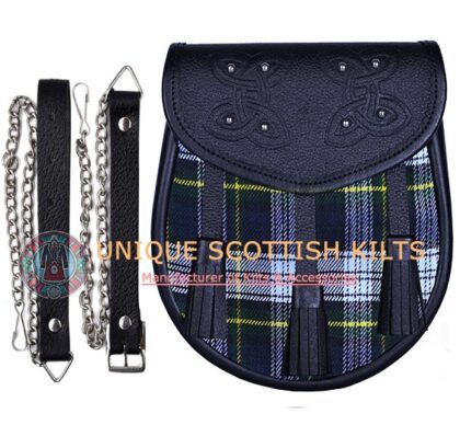Black Leather Scottish Dress Gordon Tartan Sporran