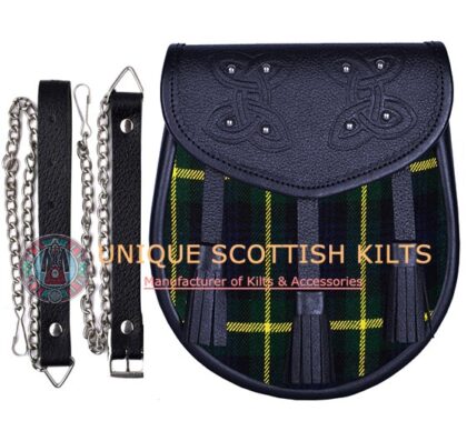 Black Leather Scottish Gordon Tartan Sporran
