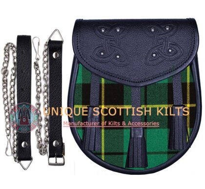 Black Leather Scottish Hunting Wallace tartan Sporran