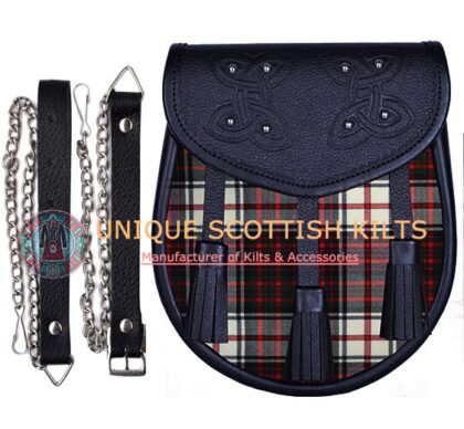 Black Leather Scottish MacDonald Dress tartan Sporran