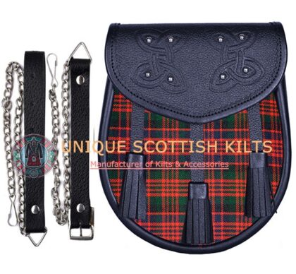 Black Leather Scottish Clan MacDonald tartan Sporran
