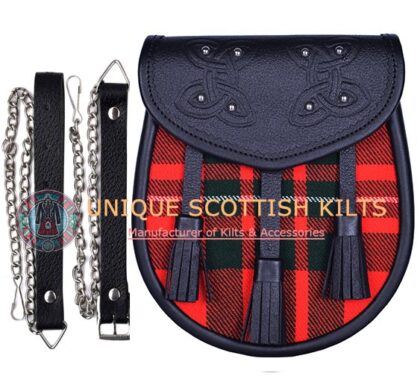 Black Leather Scottish MacGregor tartan Sporran
