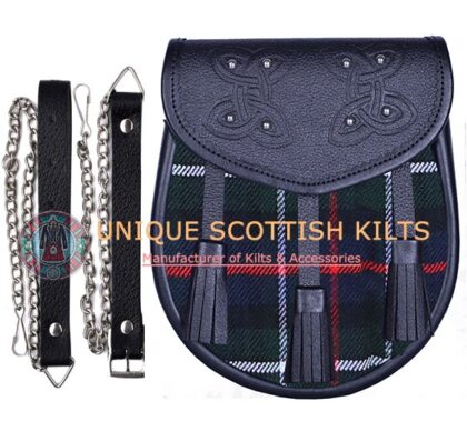 Black Leather Scottish Clan Mackenzie tartan Sporran