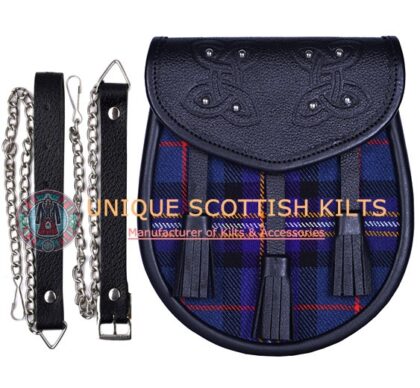 Black Leather Scottish Masonic tartan Sporran