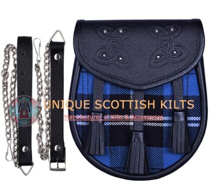 Black Leather Ramsey Blue tartan Sporran