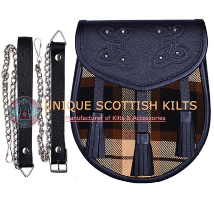 Black Leather Rose Ancient tartan Sporran