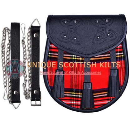Black Leather Royal Stewart tartan Sporran
