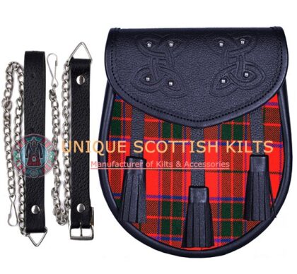 Black Leather Scottish Rose tartan Sporran