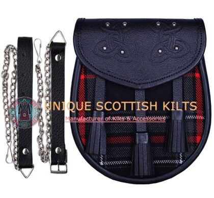 Black Leather Scottish Spirit of Bruce tartan Sporran