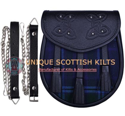 Black Leather Scottish Spirit of Scotland tartan Sporran