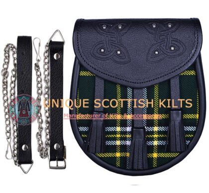 Black Leather Scottish St Patrick tartan Sporran