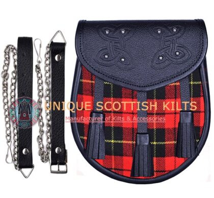 Black Leather Scottish Clan Wallace tartan Sporran