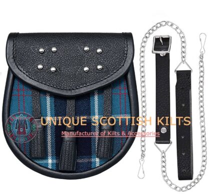 Black Leather Scottish US Navy tartan Sporran