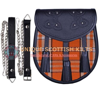Black Leather Scottish Tennessee Volunteer tartan Sporran