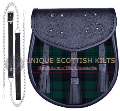 Black Leather Scottish Armstrong Modern tartan Sporran