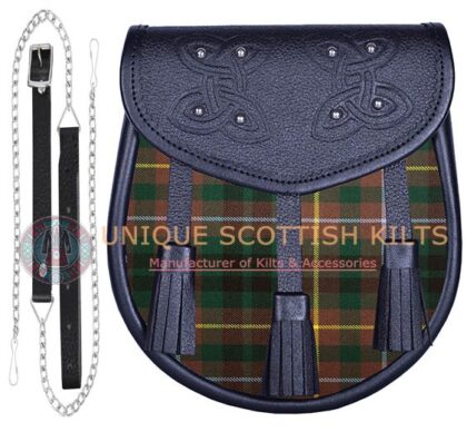 Black Leather Scottish Buchanan Hunting tartan Sporran