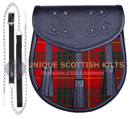 Black Leather Scottish Cameron Modern tartan Sporran