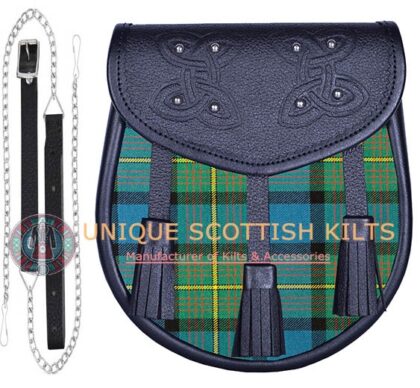 Black Leather Scottish Clan Muir tartan Sporran