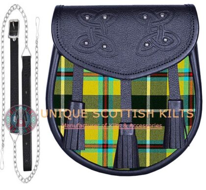 Black Leather Scottish Cornish National tartan Sporran