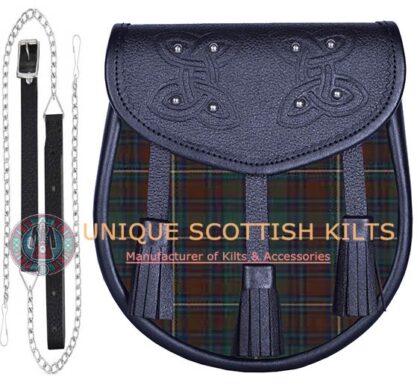 Black Leather Scottish County Kerry tartan Sporran