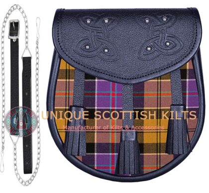 Black Leather Scottish Culloden Ancient tartan Sporran