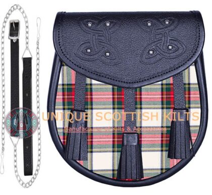 Black Leather Scottish Dress Stewart Ancient Sporran