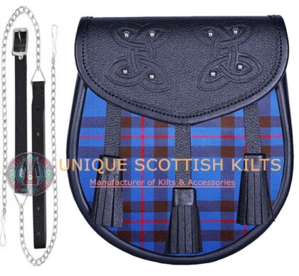 Black Leather Scottish Clan Elliot Modern Ancient tartan Sporran