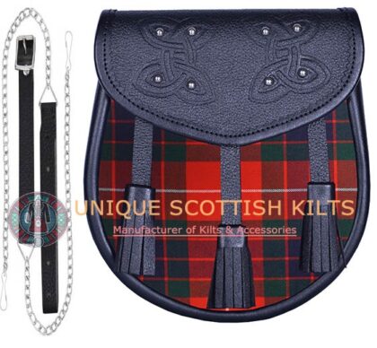 Black Leather Scottish Fraser Red Modern tartan Sporran
