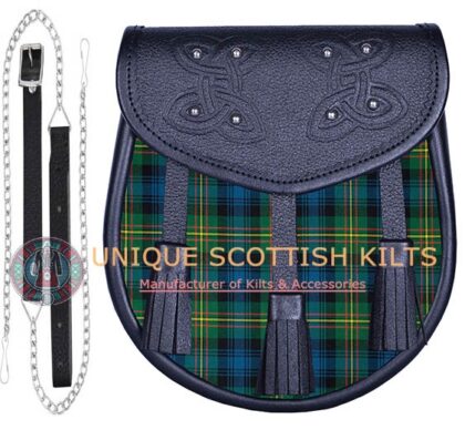 Black Leather Scottish Grant Hunting Ancient tartan Sporran