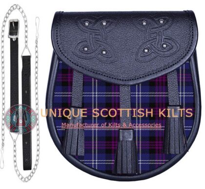 Black Leather Scottish Heritage of Scotland tartan Sporran
