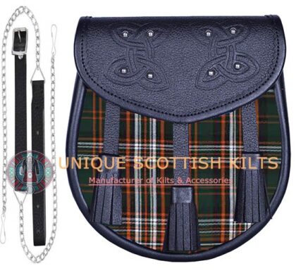 Black Leather Scottish Heritage of Ireland tartan Sporran