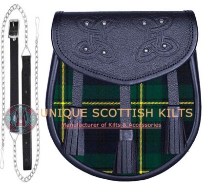 Black Leather Scottish Johnston Modern tartan Sporran