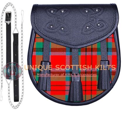 Black Leather Scottish MacDuff Ancient tartan Sporran