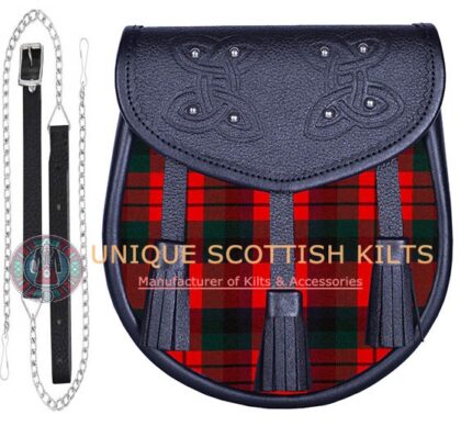 Black Leather Scottish MacDuff Modern tartan Sporran