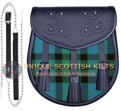 Black Leather Scottish MacKay Ancient tartan Sporran