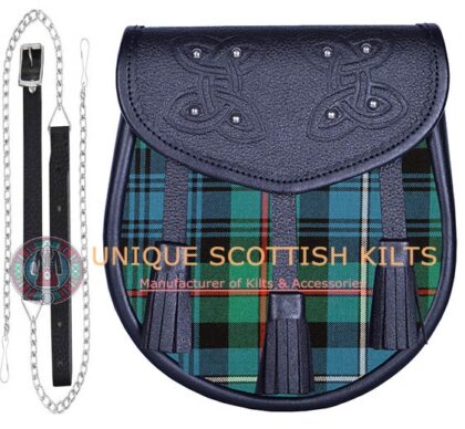 Black Leather Scottish Robertson Hunting Ancient tartan Sporran