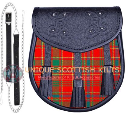 Black Leather Scottish Munro Ancient tartan Sporran
