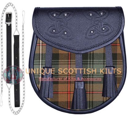 Black Leather Scottish Robertson Hunting Weathered tartan Sporran