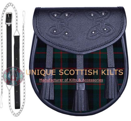 Black Leather Scottish Murray of Athol Modern tartan Sporran