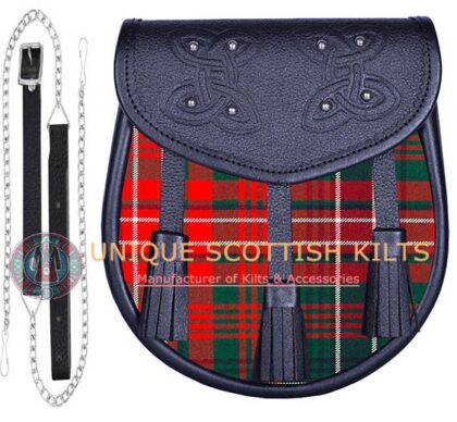 Black Leather Scottish Wilson Modern tartan Sporran