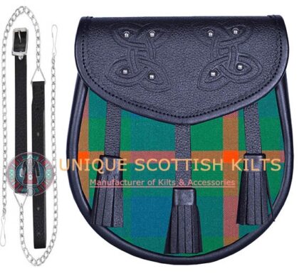 Black Leather Scottish Agnew Ancient tartan Sporran